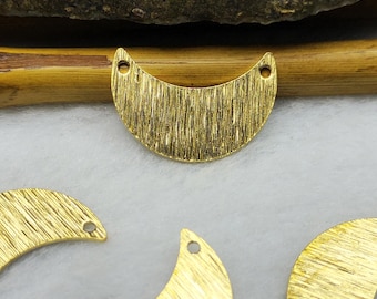 Textured Brass Moon Earring Connector, Geometric Charm, Jewelry Making Supplies (15x22 mm)