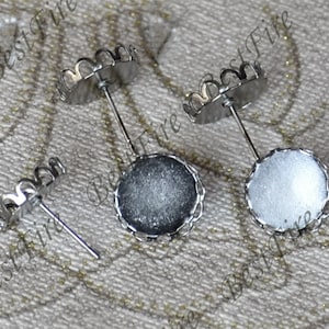 12Stk SilberFarbene Ohrringe mit runder 12mm Auflage, Ohrring Ohrstecker, Cabochon Ohrringe, Schmuckherstellung