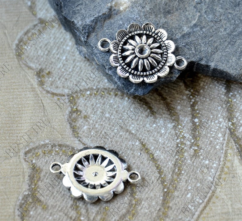 20.5MM Antique Silver Tone Flower Connector jewelry findings,Flower charm,Flower pendant,two holes Charms