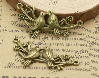 12 piezas 21x45mm Flor de tono bronce,Conectores de encanto de pájaro,Conectores de pulsera amuletos colgantes,hallazgos