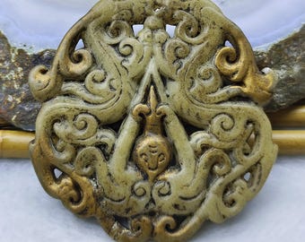 Double Face Carved Dragon Jade pendant