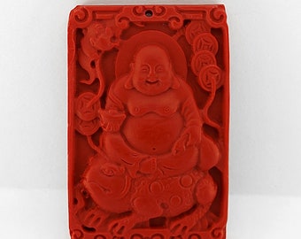 Red Cinnabar Carved Buddha pendant,Carving ,Buddha Stone pendant,Cinnabar Pendant