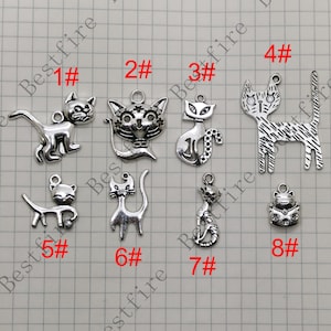 Cat charms pendant charm silver tone, Cat Pendant Charms Findings