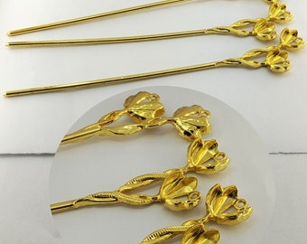 Gold Tone flower Hanfu Hair Findings, Hanfu Hairpins, Womens Hairpins, Hair Sticks, Hair Forks, metal Bookmark