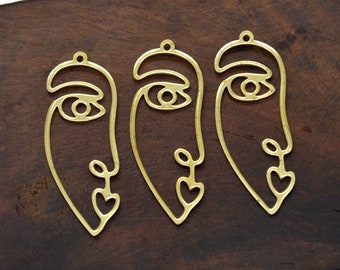 Brass Face Charms - Face Shaped Raw Brass Pendant - Brass Earring Findings - Jewelry Supplies,Earring Connector,earrings finding