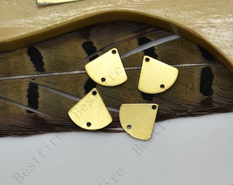 20 conectores de latón crudo en forma de abanico - dijes de latón en forma de abanico - suministros de joyería, conectores para dijes de pendientes, componentes colgantes para pendientes