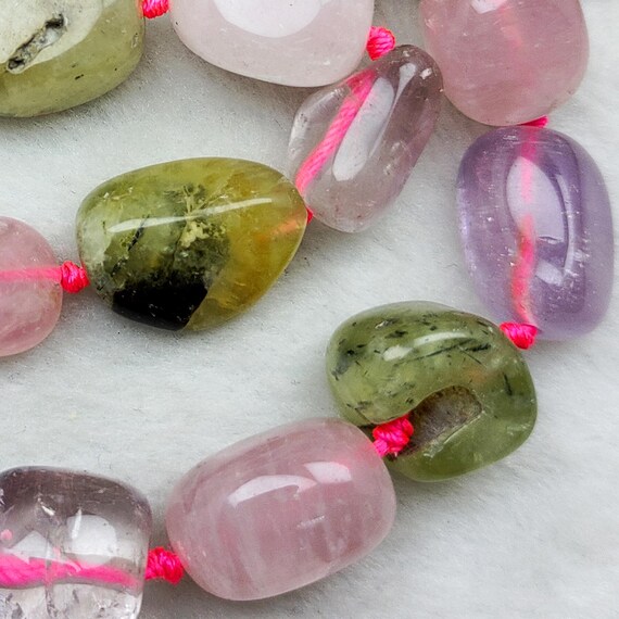 Natural Pink Quartz Prehnite Nugget Beads, Loose Gemstone Strands (15.5 inch)
