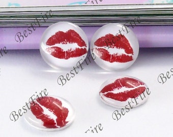 4pcs of the 12mm Round Glass Cabochons vermilion border, jewelry Cabochons finding beads,Glass Cabochons,Red Lips