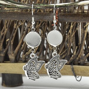 2 pairs New style Butterfly Platinum tone Earwires Hook With Round Cabochon Pad,earring bezel,Earrings hook,earring finding