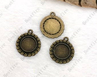 Rund Cabochon-hänge i legering, Bezel-berlock (12 mm)