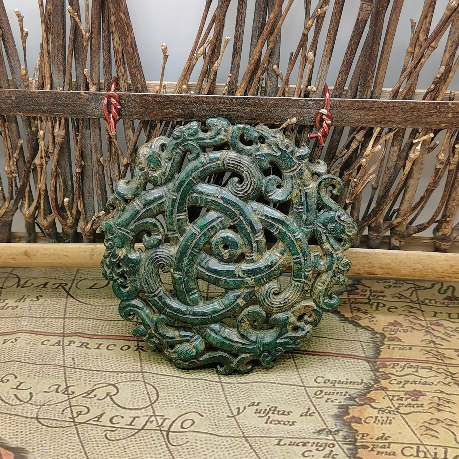 Double Green Carved Phoenix Jade Pendantcarved Dragon Jade Etsy