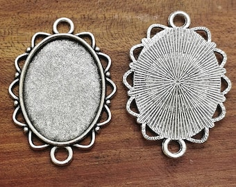 Silver Tone Oval Cabochon Pendant Tray (18x25 mm)