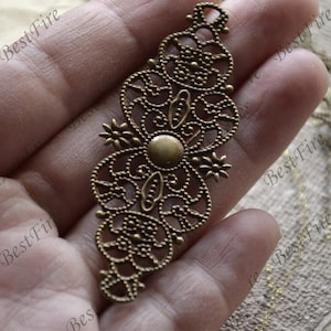 Bronze Tone Flower Filigree Connector, Brass Jewelry Finding (25x60mm)