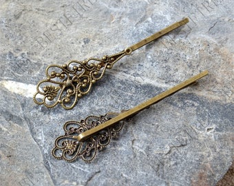 6pcs of Antique Bronze bobby pins flower filigree pad,hairpin findings,flower Hair findings,hair accessories,Hair Grips findings
