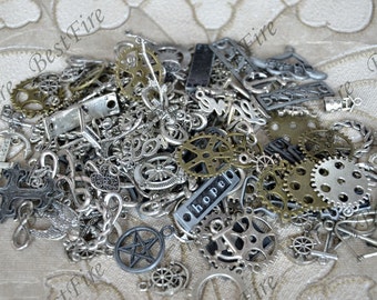 50pcs Sale price Charms All Different Silver Tone and Bronze Tone Grab Bag pendant finding,Connector pendant, Metal Earring Components
