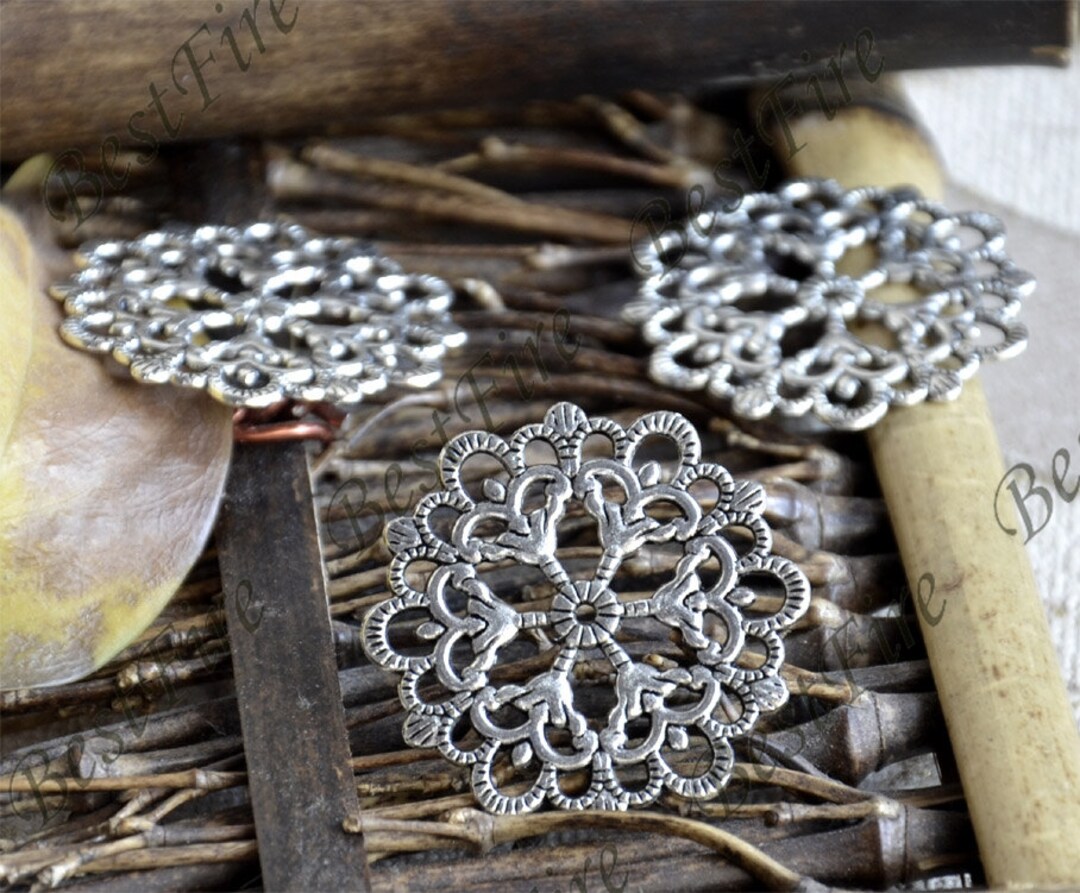 Silver Tone Filigree Jewelry Connectors Setting,round Connector Findings,filigree Findings