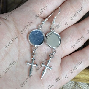 6pcs Unique new style platina tone Earwires Hook With Round Cabochon Pad, cross Beautiful Detail, Earrings hook,earring finding base