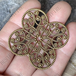 Bronze Tone Brass Flower Filigree Connector, Jewelry Findings (36mm, 35mm)