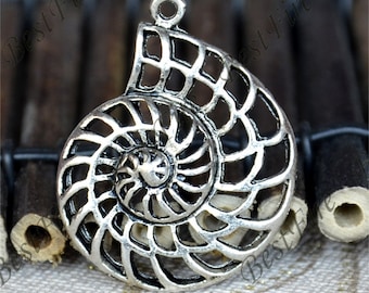 20 Silver Tone Sea Snail Charms, Jewelry Findings (28x35MM)