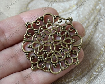 4 pcs Bronze Tone Filigree Jewelry Connectors Setting,Connector Finding,Filigree Findings,Flower Filigree