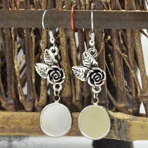 2 pairs new style rose Platinum tone Earwires Hook With Round Cabochon Pad, earring bezel,Earrings hook, earring finding