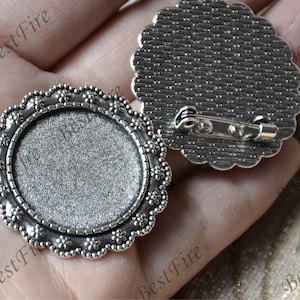 Silver tone filigree Luster round (base 25mm ) Flower Brooches ,flower Brooch Brooch Back Base, Bezel Setting Match