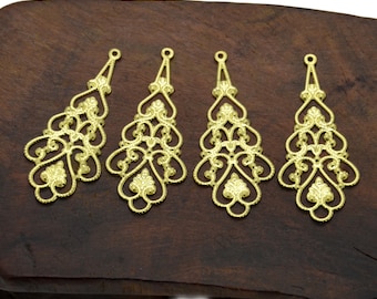 Raw Brass Filigree Earring Components,Raw Brass Charms ,Filigree Findings,Flower Filigree,Earring Connector,filigree stamping