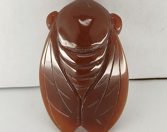 3D Carved Agate Cicada Pendant, Amulet Talisman