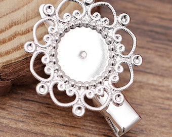 Verzilverde filigraan haarspeld: ronde cabochonbasis (12 mm)