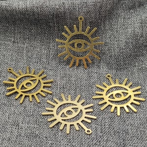 Raw Brass Sun Eye Earring Charms - Raw Brass Sun Eye Pendant,Diy Materia,Jewelry Supplies,Earring Connector,earrings finding