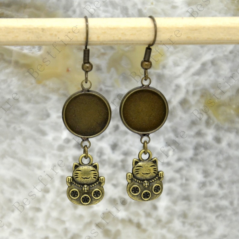 earring bezel,Earrings hook New style Antique Bronze Earwires Hook With Round Cabochon Pad earring finding