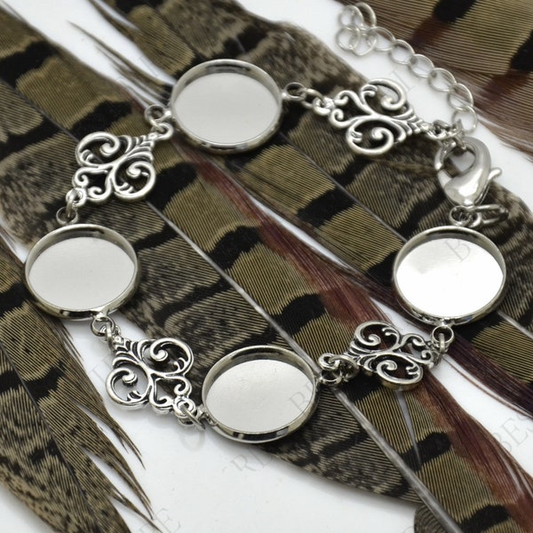 Silver Tone Adjustable bracelet tray,Platinum tone round blank findings,Flower bangle bezel,bracelet Base Setting,bracelet blank