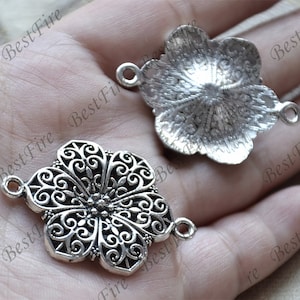 28x40 mm Silver Tone flower Connector findings,metal finding,pendant beads,two holes Charms