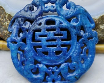 Blue Double Face Carving Phoenix birds Jade Pendant,Amulet Talisman