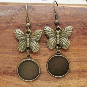 New style bronze tone butterfly Earwires Hook With Round Cabochon Pad, earring bezel,Earrings hook, earring finding