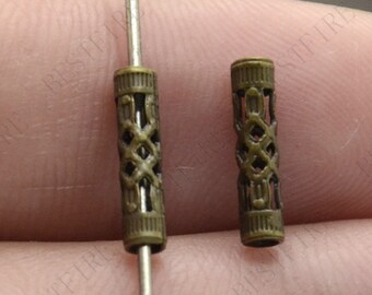 Bronze Tone Brass Tiny Cylinder Spacer Beads (3x12mm)