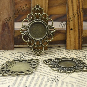 Bronze tone Flower Round Cabochon connector Pendant Base (Cabochon size 18mm),connector Pendant findings,lacework findings