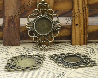 Base de suspension cabochon fleuri ton bronze, connecteur de dentelle (18 mm)