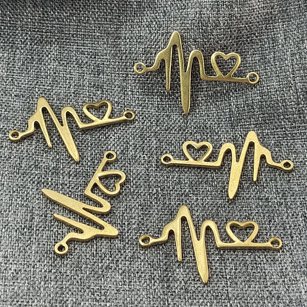 Raw Brass Heart Rhythm Connector with 2 Hole - Raw Brass heart Rhythm Connector Charms - Earring Charms Connector,earrings dangle findings