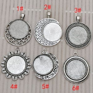 Silver Tone flower Cabochon pendant tray ,moon bezel charm findings,lacework findings, flower cabochon blank finding
