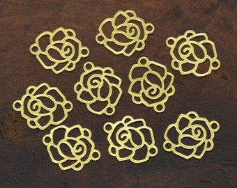 Raw Brass Rose Filigree Jewelry Connectors Setting, Connector Findings, Filigree Findings, Flower Filigree, filigree