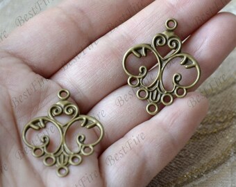 Bronze Tone Brass Filigree Connector, Flower Filigree (25x32mm)