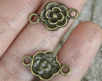 12x29MM bronce Tono flor Conector, hallazgos de joyería, amuleto de flor, colgante de flores, amuletos de dos agujeros
