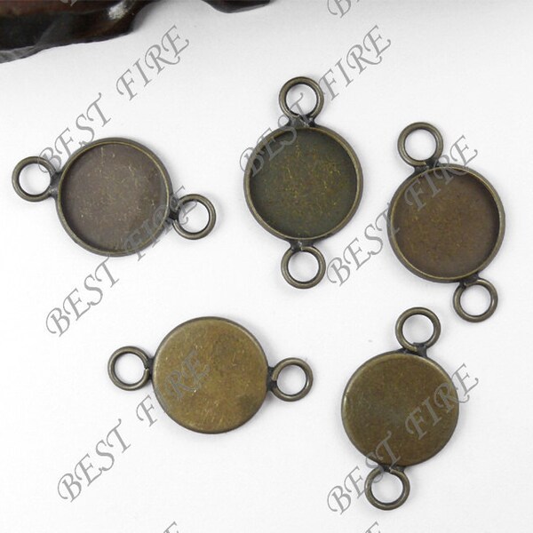 20 pcs of Antique Brass Round Cabochon Base Connectors Findings 12mm