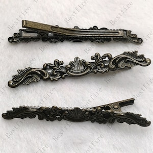 Bronze tone flower Alligator Hair Clips Filigree Floral Base, Brass Hair Barrette,  Hair Clip For Hair