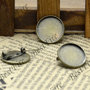 Bronze tone filigree Luster Round (base 20mm ) Brooches , Blank brooch round base findings beads