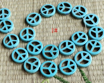 Turquoise Howlite Peace Sign Beads, 15.5 inch Strand