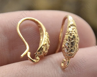 24K Gold Plated Brass Earring Hooks, Leverback Earwires (15mm)