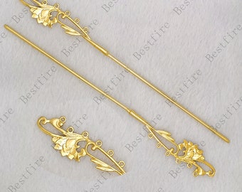 New style flower Gold tone hair stick or hair fork, hair pin, metal hair fork, wire wrap hair findings,hairpin finding