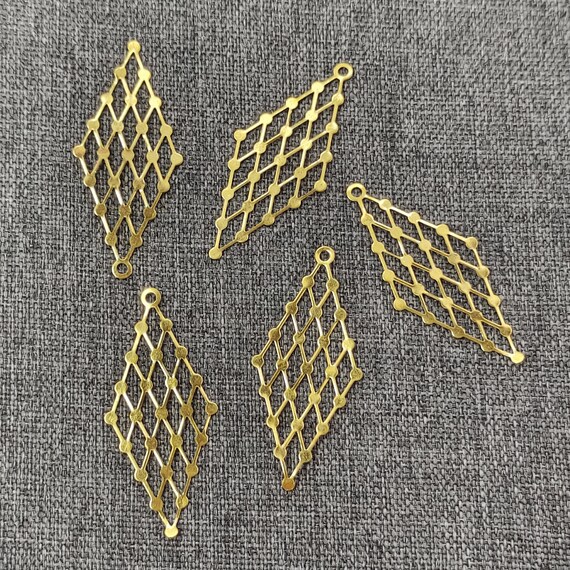 Raw Brass Diamond Filigree Earring Components, Diamond Filigree - Main Image